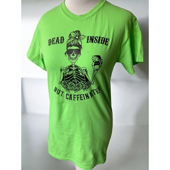Gilden Ladies Whimsical Dead Inside But Caffeinated Graphic Tee Cotton Small - Picture 6 of 6